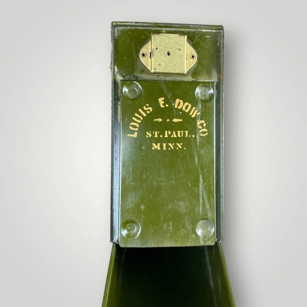 Safety Deposit Box Army Green Baked Enamel Metal 1940s Louis F Dow Co